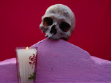 Detail of Tomb with Skull and Candle at Muna, Yucatan, Mexico