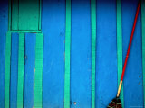 Buy Red Broom Stands Out against a Wall in Pital, Campeche, Mexico at AllPosters.com