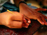 Buy Detail of Girl's Hands Carving Lacquerware, Bagan, Mandalay, Myanmar at AllPosters.com