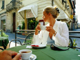 Buy Woman Taking Coffee at Outdoor Cafe, Venice, Italy at AllPosters.com