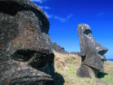 Buy Half Submerged Traditional Moai at Rano Raraku, Easter Island, Valparaiso, Chile at AllPosters.com