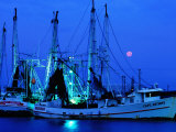 Buy Moon over Shrimp Trawlers in Harbour, Palacios, Texas at AllPosters.com