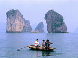Buy People Fishing in Small Boat with Karsts in Background, Ha Long, Bac Giang, Vietnam at AllPosters.com