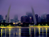 City Skyline in Fog, with Gateway Arch and Mississippi River, St. Louis, Missouri