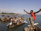 Young Man Clowning Around on Fishing Boat at Kibongoni, Dar Es Salaam, Tanzania