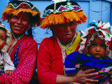 Two Mothers with Children in Traditional Colourful Clothing, Pisac, Cuzco, Peru