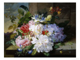 Pretty Still Life of Roses, Rhododendron and Passionflower