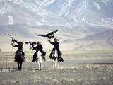 Eagle Hunters Dalai Khan, Takhuu Grandfather, Son Kook Kook, Golden Eagle Festival, Mongolia Photographic Print