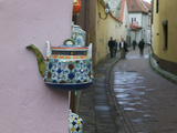 Wall Decorated with Teapot and Cobbled Street in the Old Town, Vilnius, Lithunia