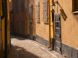 Cobblestone Street in Gamla Stan, Iron Cellar Door and Old Lamp, Stockholm, Sweden