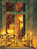 Wrought Iron Railing with Christmas Decorations, Baccarat Museum Shop and Restaurant