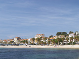 Beach with Palm Trees Along Coast in Bandol, Cote d'Azur, Var, France
