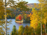 Summer Home Surrounded by Fall Colors, Wyman Lake, Maine, USA Photographic Print