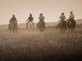 Sepia Effect of Cowboys Riding, Seneca, Oregon, USA