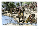 Caribbean Natives Washing Gold for the Spanish Conquerors