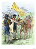 Jacques Cartier Embraced by Donnacona, a Native Canadian Huron Chief, Gaspee Peninsula, c.1535
