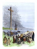 Jacques Cartier Erects a Cross Along the Saint Lawrence River, Claiming Quebec for France, c.1534