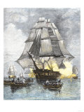USS Constitution Being Towed in Rowboats Away from the Becalmed British Navy, War of 1812