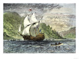 Henry Hudson's Ship, Half-Moon, Ascending the Hudson River, c.1609