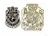 British Stamps for America Issued under the Stamp Act for a Half-Penny and Five Shillings