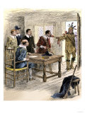 Buy Declaration of War by a Pequot Indian Delivering an Arrow to Massachusetts Bay Colonists, c.1636 at AllPosters.com