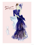 Royal Blue Evening Dress with Fan