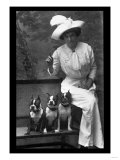 Mrs. Rhoades and Her Three Boston Terriers