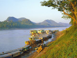 Looking North up Mekong River, Boats Moored at Luang Prabang, Northern Laos