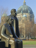 Statues of Marx and Engels and the Berlin Cathedral (Dom), Berlin, Germany, Europe