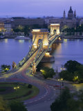 Chain Bridge Over the River Danube and St. Stephens Basilica, Budapest, Hungary, Europe
