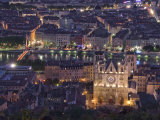Cityscape, River Saone and Cathedral St. Jean at Night, Lyons (Lyon), Rhone, France, Europe