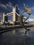 Tower Bridge and the Girl with a Dolphin Sculpture, London, England