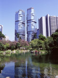 The Lippo Towers from Hong Kong Park, Central, Hong Kong Island, Hong Kong, China, Asia