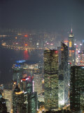 Central Skyline and Victoria Harbour at Night, Hong Ko Island, Hong Kong, China, Asia