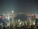 Skyline and Victoria Harbour at Night from the Peak, Hong Kong Island, Hong Kong, China, Asia