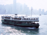 Star Ferry, Victoria Harbour, with Hong Kong Island Skyline in Mist Beyond, Hong Kong, China, Asia