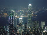 Two Ifc Building on Right and Skyline at Night, from Hong Kong Island, Hong Kong, China, Asia