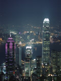 Two Ifc Building on Right and Skyline at Night, Hong Kong, China, Asia