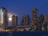 Full Moon Rising Over Lower Manhattan Skyline Across the Hudson River, New York City, New York, USA
