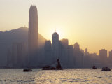 Two Ifc Building and Hong Kong Island Skyline Across Victoria Harbour at Dusk, Hong Kong, China
