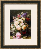 Still Life with Roses, Syringas and a Blue Tit on a Mossy Bank