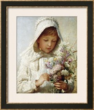 Buy The Month of September, a Young Girl in White, Holding a Bunch of Flowers at AllPosters.com