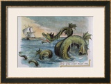 Buy Sea Monster Looks at a Sailing Ship at AllPosters.com