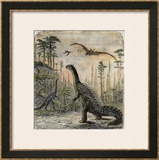 Dinosaurs of the Jurassic Period: a Stegosaurus with a Compsognathus in the Background