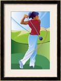 A Female Golfer on the Follow-Through of Driving a Ball