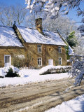 Buy Cotswold Farmhouse Beside a Road Covered in Snow in Winter in England at AllPosters.com