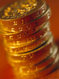 UK Currency, Stack of One Pound Coins