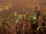 Aerial View of Hong Kong Harbour at Dusk, China