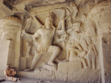 Rock Cut Panel Showing the Hindu God Lord Shiva in Cave No 29, Maharashtra State, India