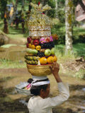 Woman Carrying Food Offerings on Her Head, Island of Bali, Indonesia